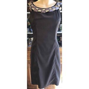 AB Studio Brown Sleeveless Sheath Dress Beaded Neckline Polyester Spandex Size 2